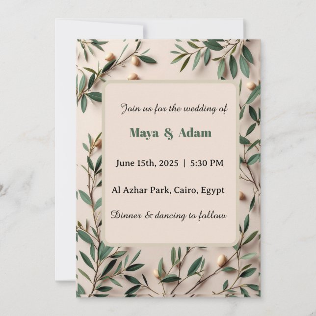 Invitation  Olive Branch Greenery Botanical wedding (Devant)