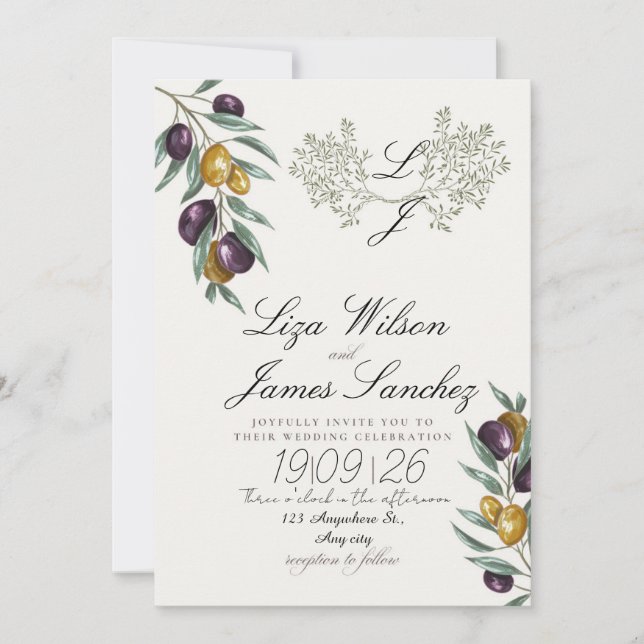 Invitation Olive Branch wedding for Family and Friends (Devant)