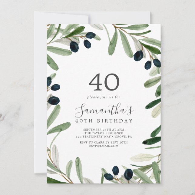Invitation Olive Branche moderne 40e anniversaire (Devant)
