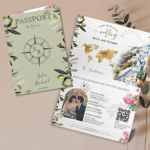 Invitation Olive Grèce Destination Mariage Passeport QR Code