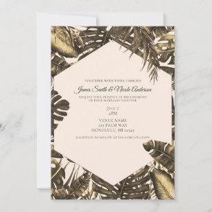 Invitation Olive Green & Cream Tropical Palm Feuille Mariage