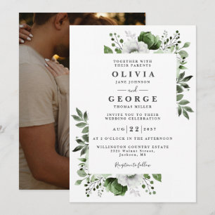 Invitation Olive Green Elegant Botanique Floral Mariage Photo