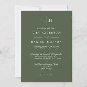 Invitation Olive Green Élégant minimaliste Monogramme Mariage