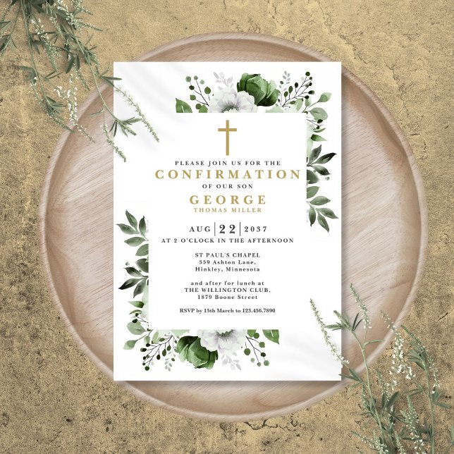 Invitation Olive Green Floral Botanique Moderne Confirmation (Olive Green Floral Botanical Modern Confirmation Invitation)