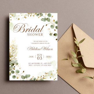 Invitation Olive Green & Gold Fête des mariées botanique Invi