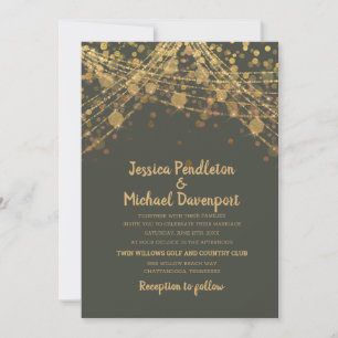 Invitation Olive Green Gold Parties scintillant String Mariag