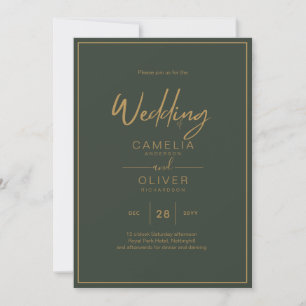 Invitation Olive Green Gold Texte Script élégant moderne