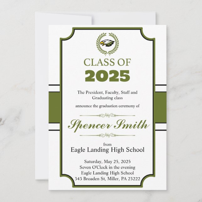 Invitation Olive Green Graduation simple (Devant)