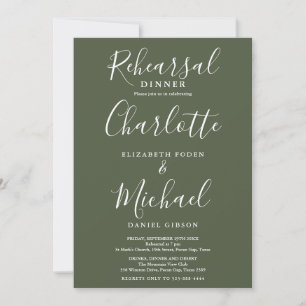 Invitation Olive Green Signature Script Dîner de répétition