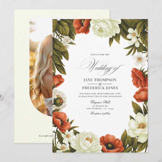 Invitation Olive Green Terracotta & Soft Ivory Floral Wedding (Devant / Derrière)