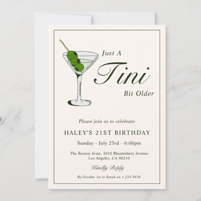 Invitation Olive Martini Cocktail Drôle 21ème anniversaire (Devant)