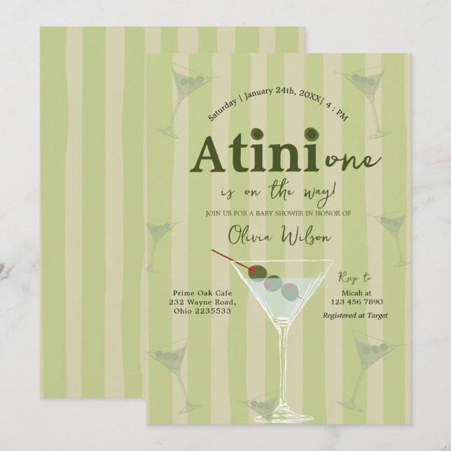 Invitation Olive Martini Tini Un Est Sur Le Chemin Baby showe (Devant / Derrière)