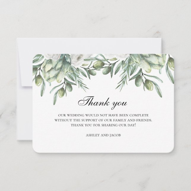 Invitation Olive merci. Note de mariage italien d'été (Devant)