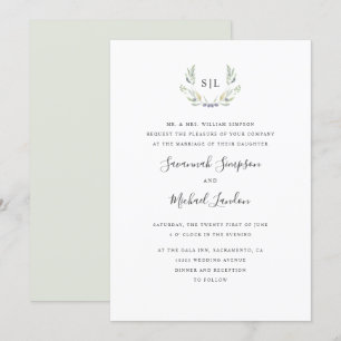 Invitation Olive peint et mariage de monogramme officiel feui