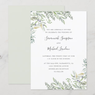 Invitation Olive peint et mariage feuille aquarelle