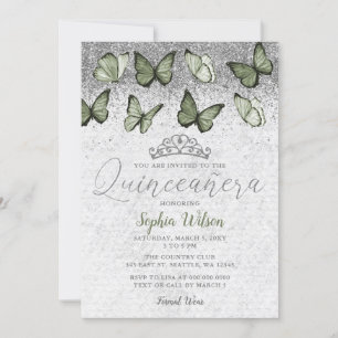 Invitation Olive Sage Argent Parties scintillant papillon Qui