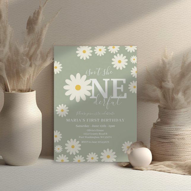 Invitation Olive Sage n'est-elle pas Onederful Daisy annivers (Créateur téléchargé)