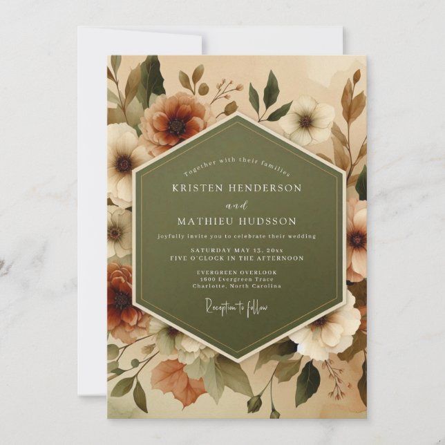 Invitation Olive Terracotta Autumnal Wedding (Devant)