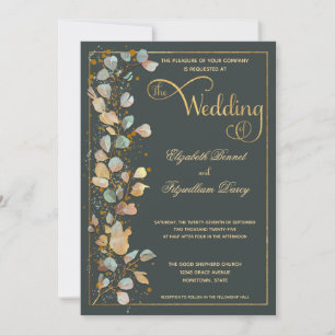 Invitation Olive vert botanique or photo Monogramme Mariage