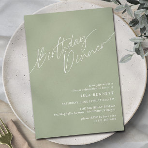 Invitation Olive vert Sage Dîner d'anniversaire simple et é