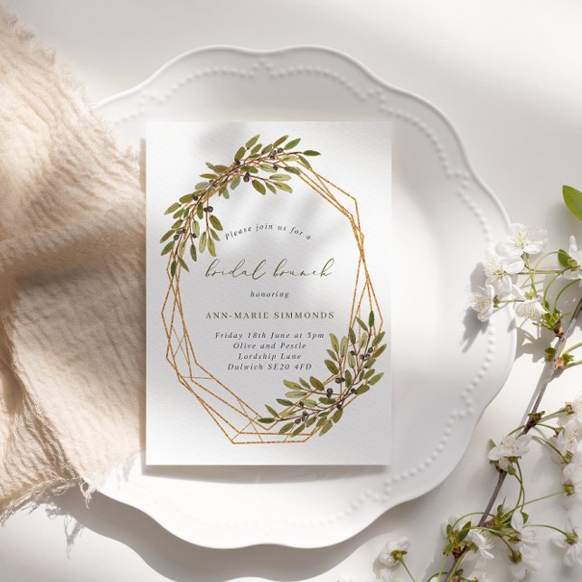 Invitation Olives rustiques Cadre géométrique Brunch nuptial (Créateur téléchargé)