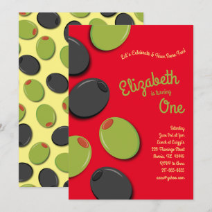 Invitation Olives vertes et noires 1er anniversaire pour les