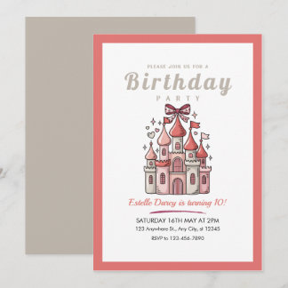 Invitation olorful Rainbow Castle Girls 10th Birthday Invitat