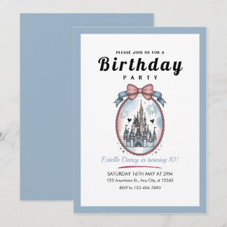 Invitation olorful Rainbow Castle Girls 10th Birthday Invitat
