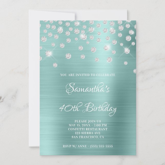 Invitation Ombre à huile satinée diamant Confetti Pale Turquo (Devant)