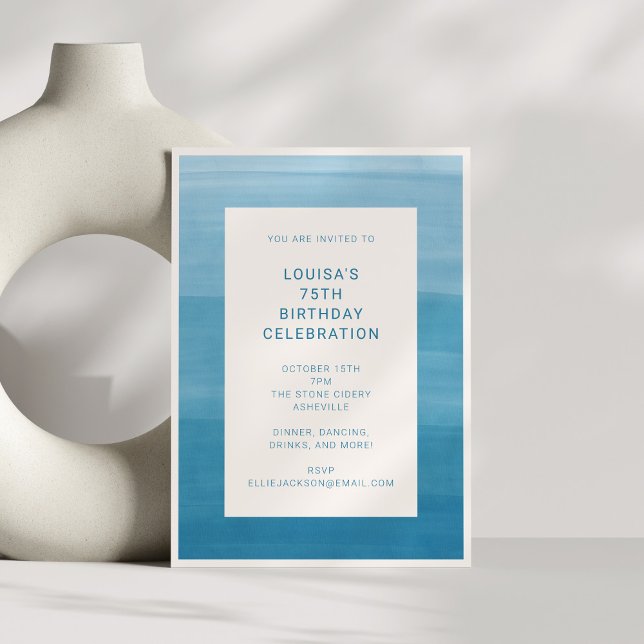 Invitation Ombre Abstrait dégradé bleu océan 75e anniversaire (Créateur téléchargé)