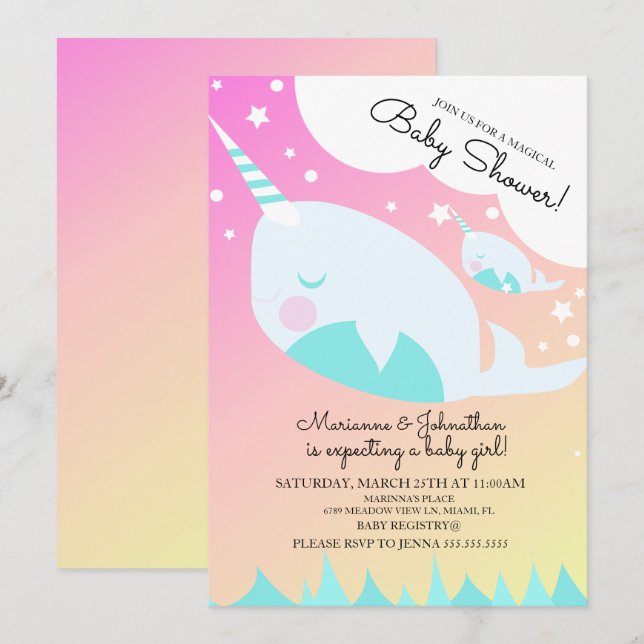 Invitation Ombre Baby shower Narwhale et Baby Magical Invita (Devant / Derrière)