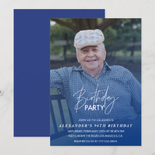 Invitation Ombre bleue élégante Photo Hommes 96e fête d'anniv