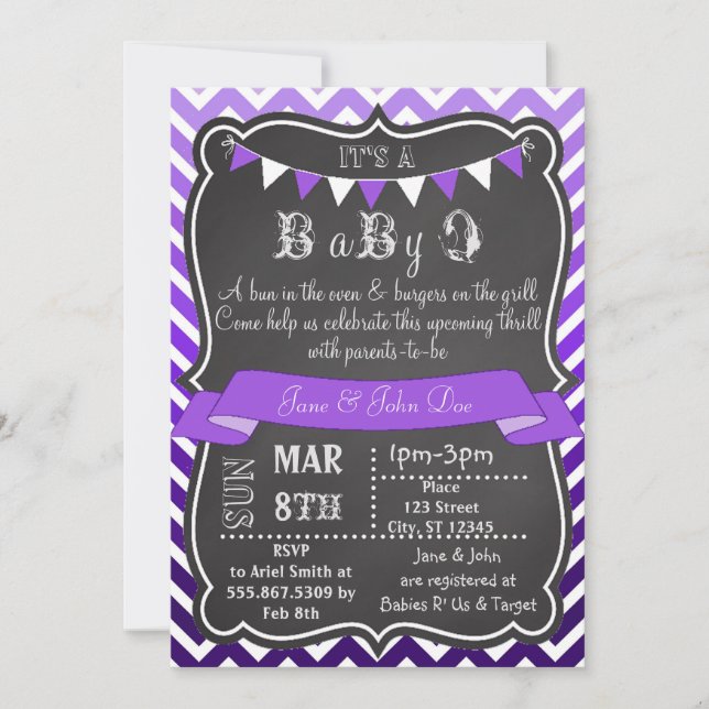 Invitation Ombre Chevron Chalkboard BabyQ violet (Devant)