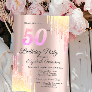 Invitation Ombre Glitter Drips Rose Gold 50th Birthday Party