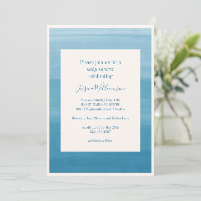 Invitation Ombre Gradient Dip Dye Ocean Blue Baby shower (Debout devant)