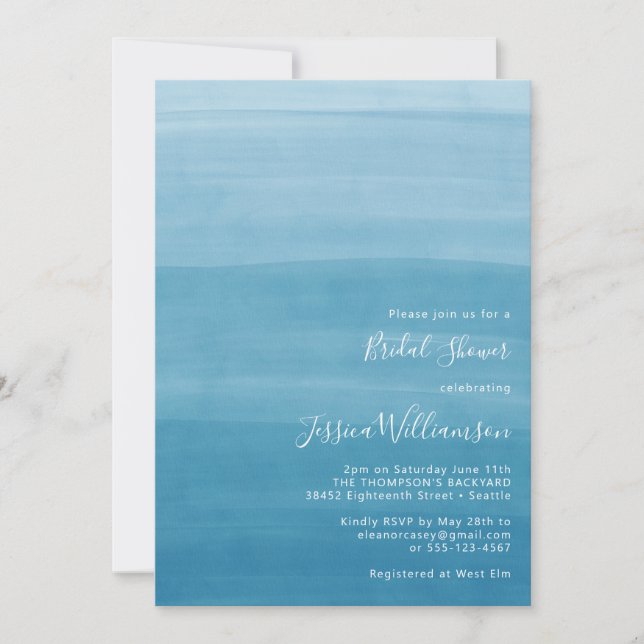 Invitation Ombre Gradient Dip Dye Ocean Blue Fête des mariées (Devant)