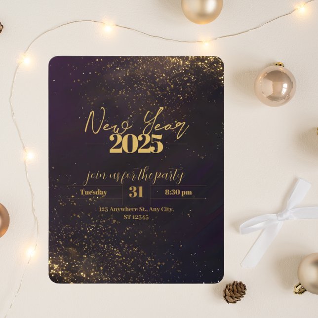 Invitation Ombré noir violet Golden Sparkles de luxe Nouvel A (Créateur téléchargé)