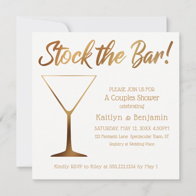 Invitation Ombre or & Couples blancs Stock la douche Bar (Devant)