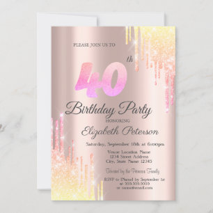 Invitation Ombre Parties scintillant Drips Rose Gold 40th Bir
