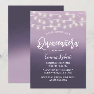 Invitation Ombre Quinceanera violet moderne 15 Anniversaire