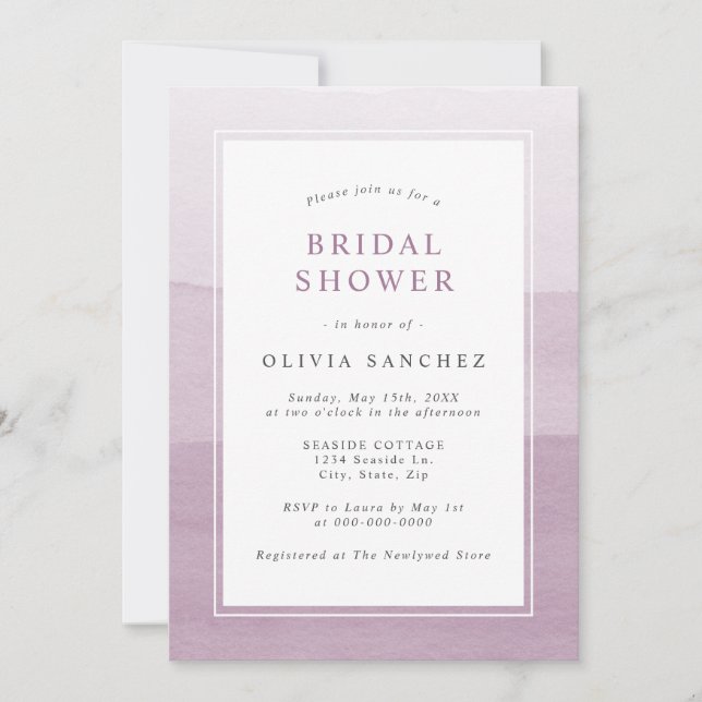 Invitation Ombre simple couleur d'eau violet (Devant)