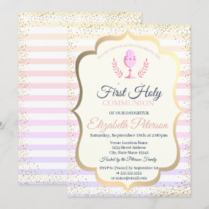 Invitation Ombre Stripes Confetti Première Communion Sainte