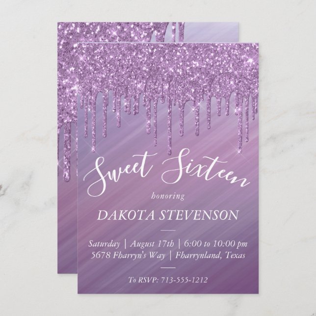Invitation Ombre Sweet de séchage 16 | Douce dégradé violet (Devant / Derrière)