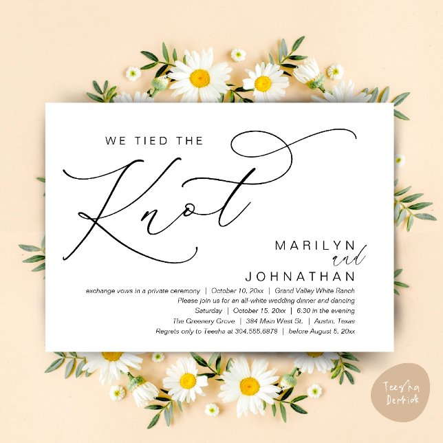 Invitation On A Fait Le Knot, Mariage Elopement Dinner Party (We tied the knot, Wedding Elopement Dinner Romantic Modern Party Invitation Card PDF White Black)