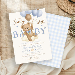 Invitation On attend à peine ours bleu ballon garçon Baby sho
