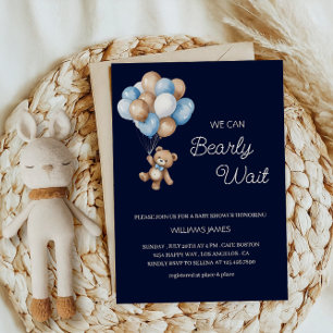 Invitation On attend avec impatience - Ours en peluche bleu e