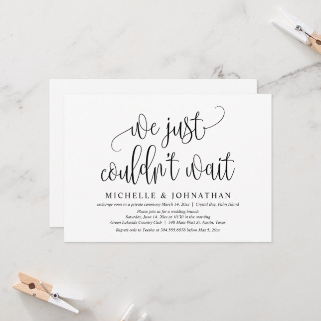 Invitation On ne pouvait pas attendre, Mariage Elopement Part (Devant/Arrière en situation)
