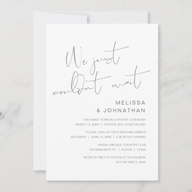 Invitation On ne pouvait pas attendre, Mariage Elopement Part (Devant)