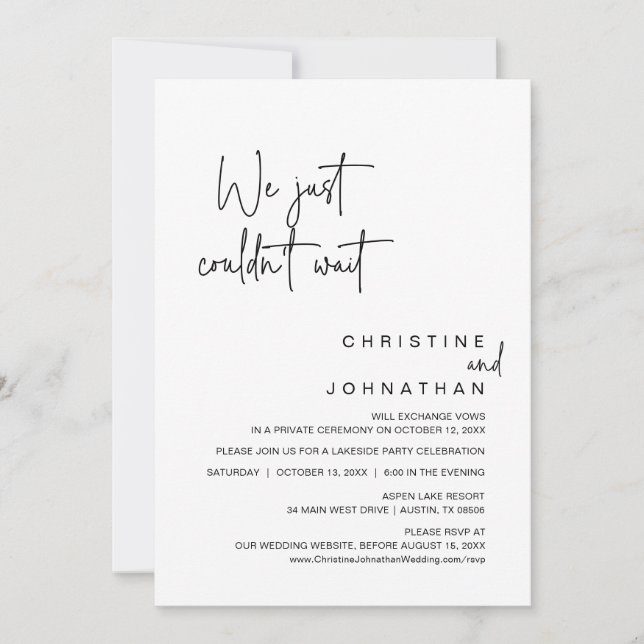 Invitation On ne pouvait pas attendre, Mariage Elopement Part (Devant)