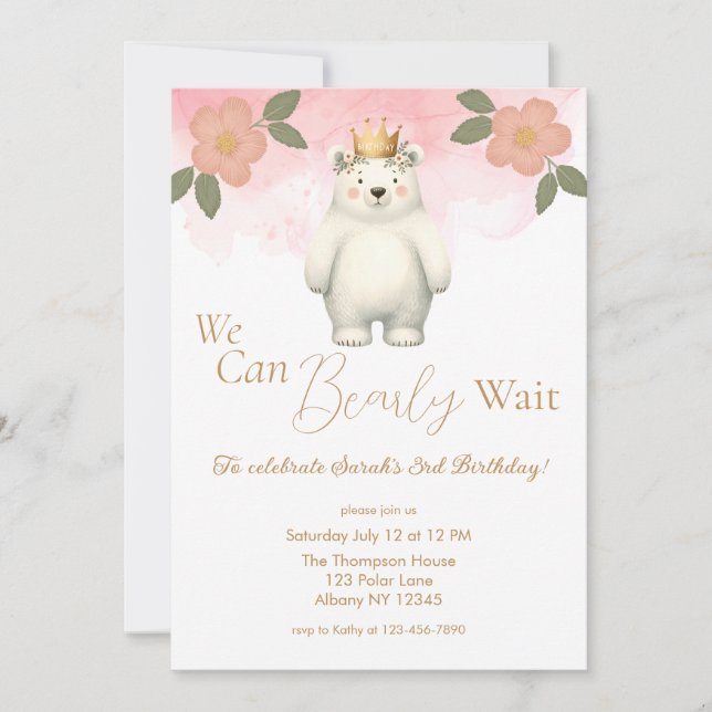 Invitation On Peut Attendre Assez Mignonne Ours Anniversaire (Devant)